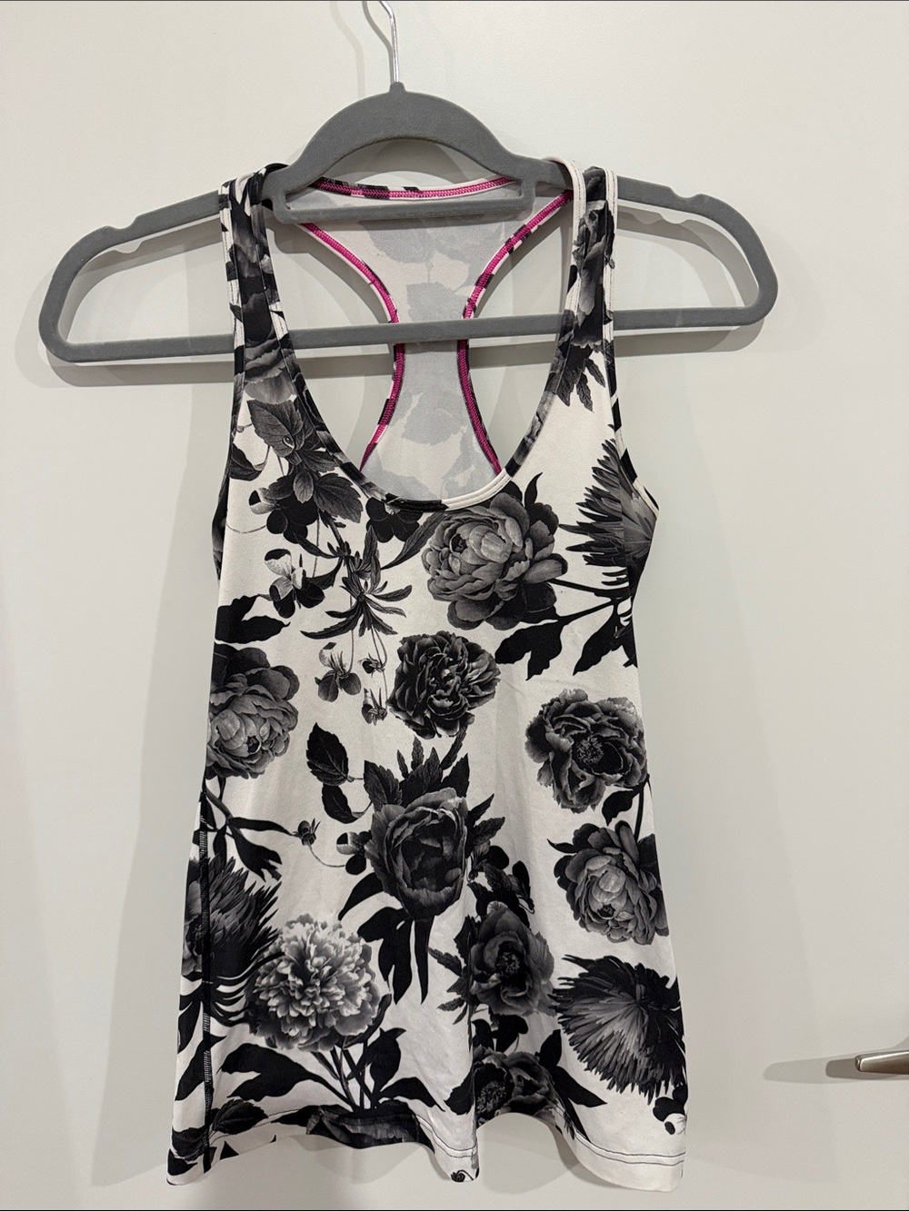 lululemon athletica Black, White & Pink Floral Racerback Tank